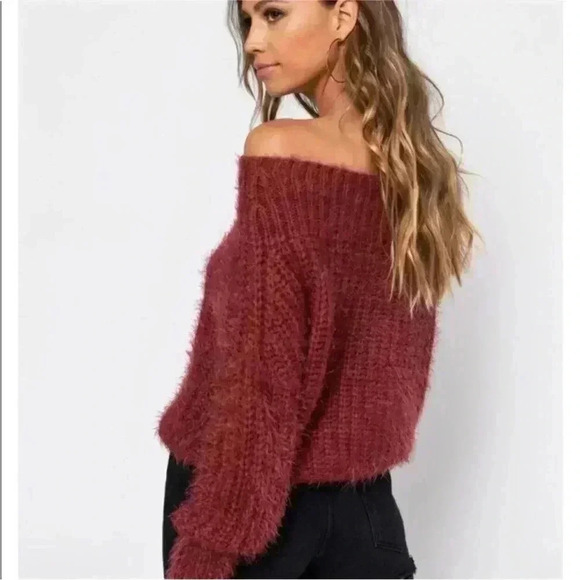 TOBI Thick Yarn Off The Shoulder Sweater In Brick Color Size Large EUC! - Picture 2 of 13